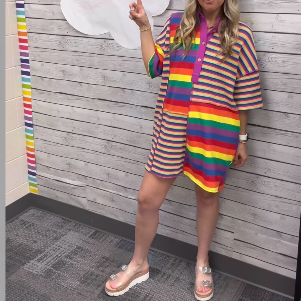 Colorful rainbow Striped women’s size small Polo dress fantastic fawn